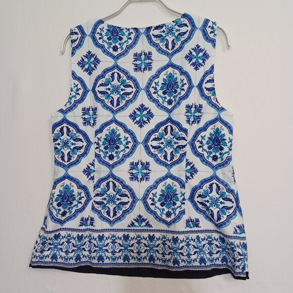 Talbots Top Sleeveless Tile Print Tank Blouse Size 10 Petite - Picture 7 of 11
